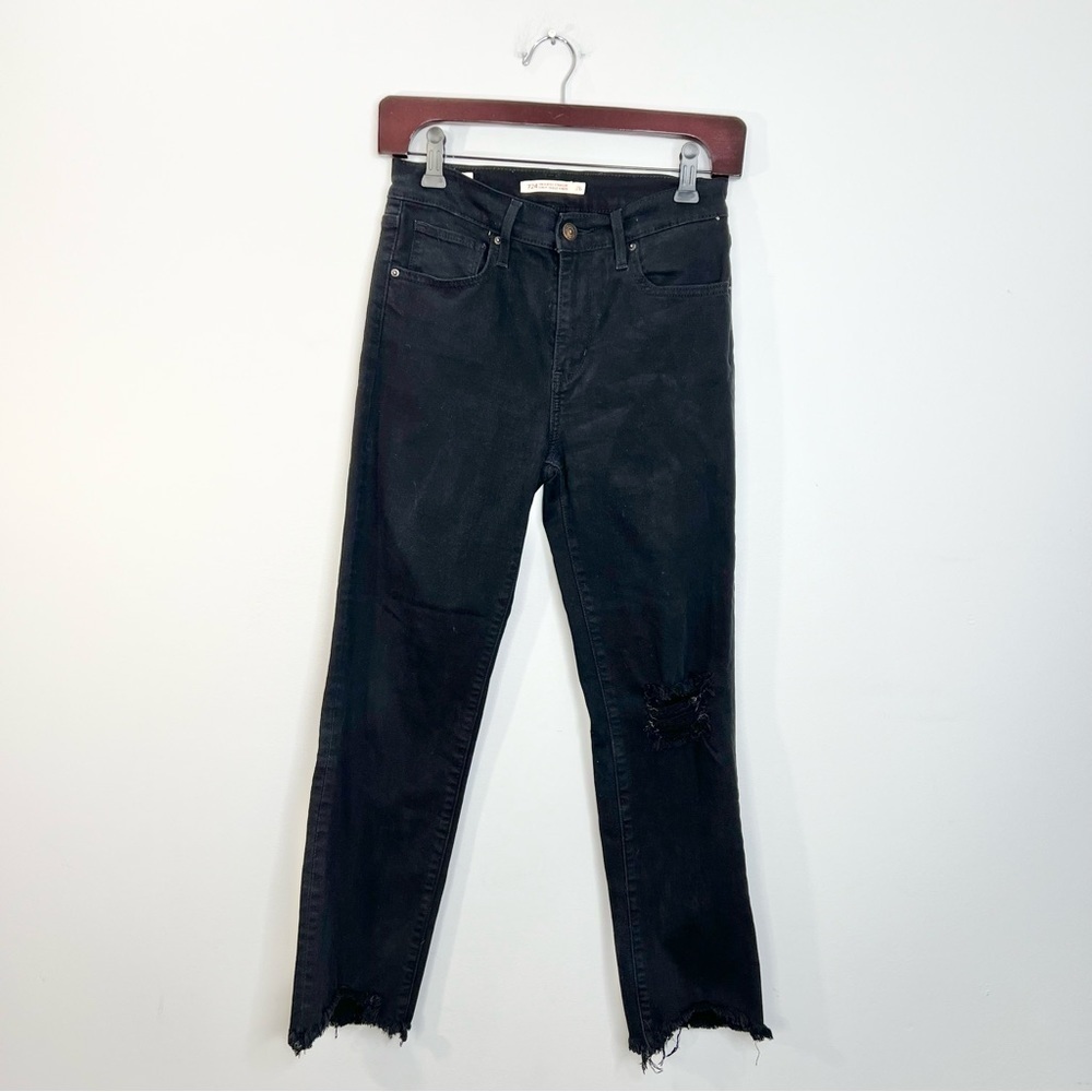 Levis 724 High Rise Straight cropped black jeans 26 - Picture 3 of 14